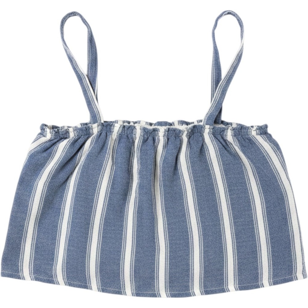 Hollister Striped Cropped Cami Top Tie Strap Smocked Blue White Small Womens